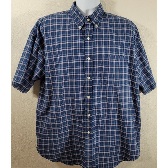 Sun River Blue Pink Plaid Button Up Collard Shirt Large Wrinkle Resistant Soft - Picture 1 of 6
